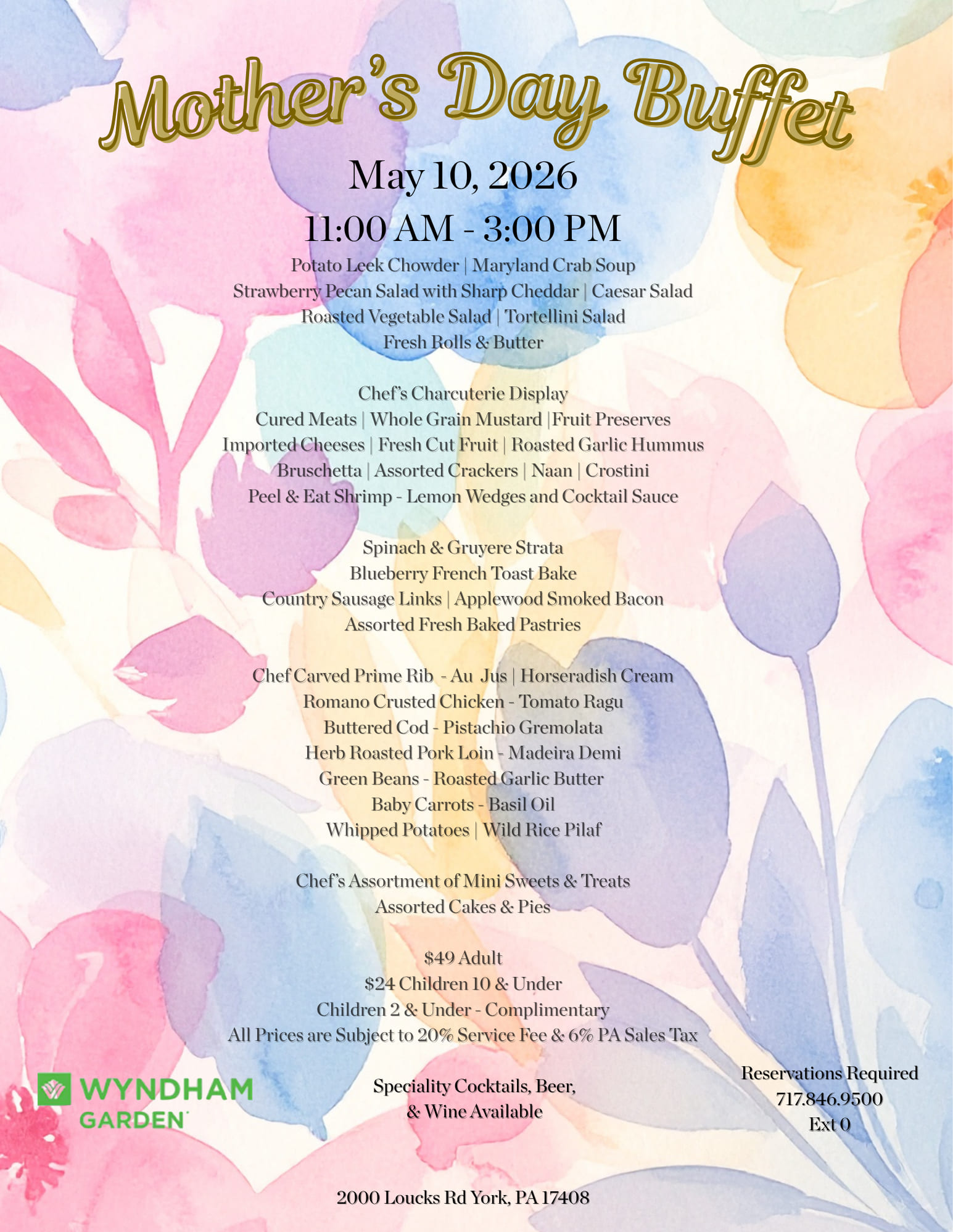 Mother's Day Buffet at Wyndham Garden York - May 10, 2026