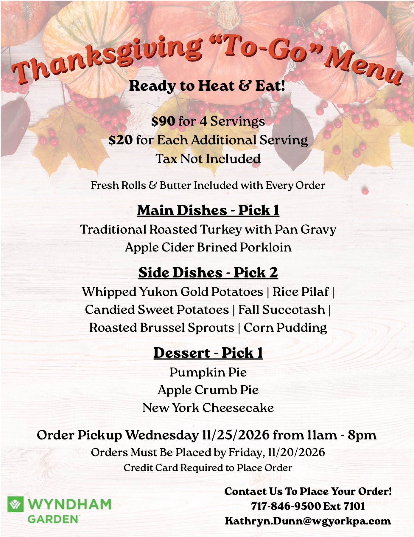 Thanksgiving To-Go 2026 menu preview